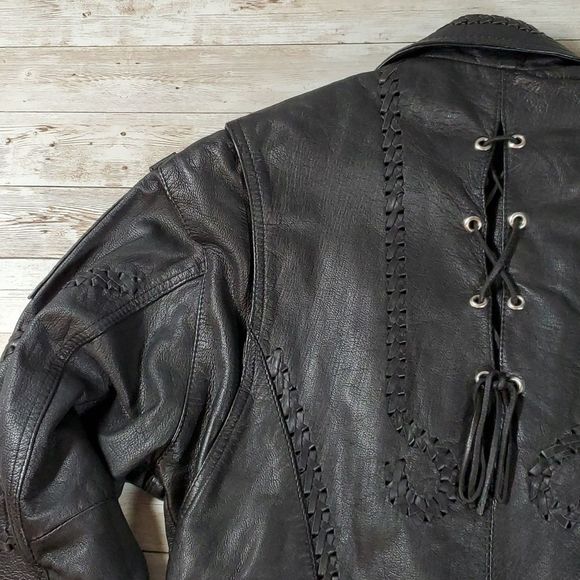 Vintage Leather Protech Cropped Laced Braided Woven Studded Biker Moto Jacket‎ 8 - Picture 10 of 16